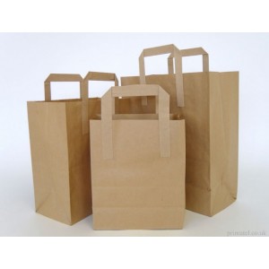 50 Brown Paper Carrier Bags with Flat Handles Kraft Takeaway Bags H29 x L32 x D16